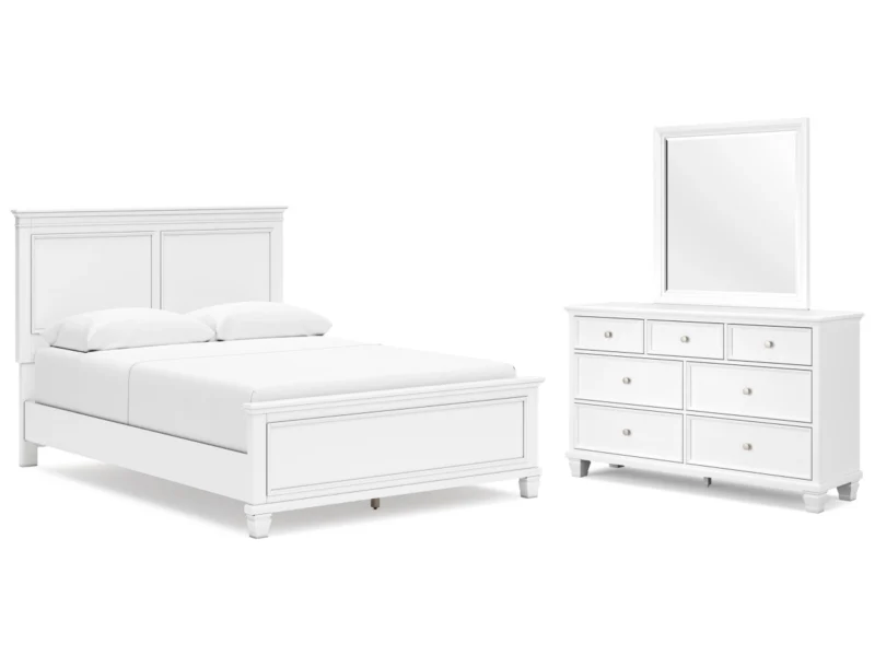 Fortman Queen Panel Bed with Mirrored Dresser