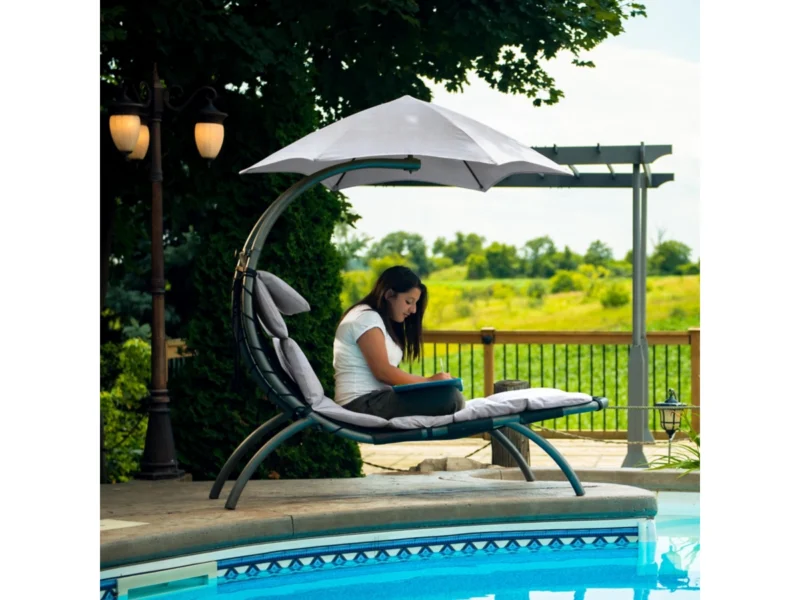 Covered Outdoor Chaise Lounge with Cushion - Image 3